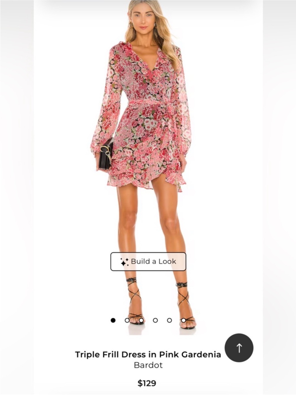 Bardot Pink Floral Wrap Mini Dress with Triple Frill